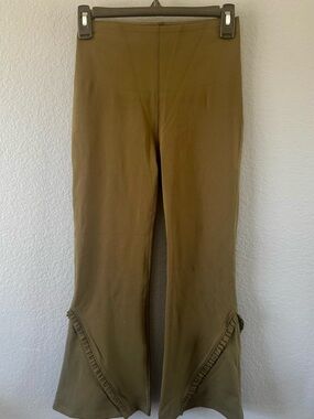 Olive Green Ruffle Hem Flare Pants